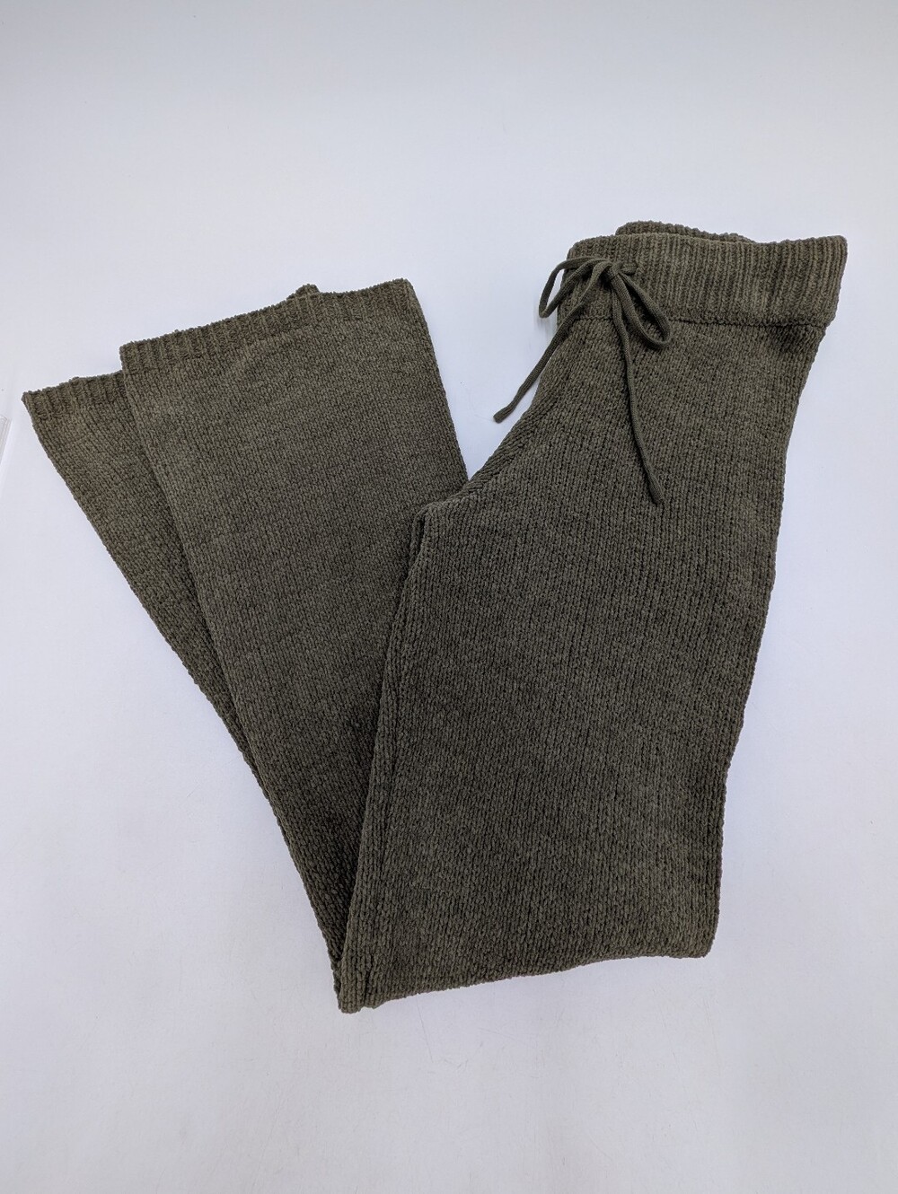 Blink Sz Small High Waist Wide Leg Knit Pant Olive Green Drawstring Waist Flare - Picture 14 of 16